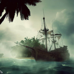 Bateau de pirate dans un orage, par Bing